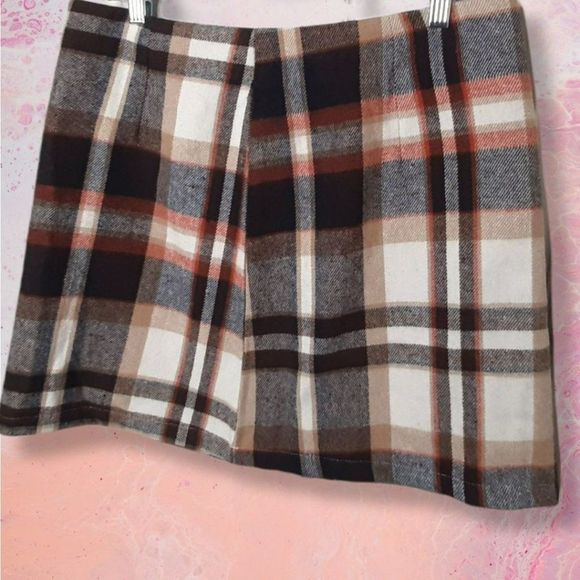 SHEIN Plaid Mini Skirt in Brown/Cream/Orange sz XL US 12 - Picture 2 of 6